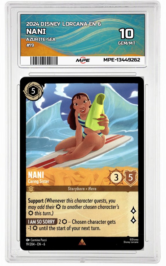2024 DISNEY LORCANA EN 6 Azurite Sea #19 NANI MPE 10 GEM/MT — graded card auctioned from the MPE vault