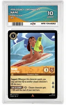 2024 DISNEY LORCANA EN 6 Azurite Sea #19 NANI MPE 10 GEM/MT — graded card up for auction