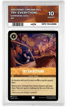 2024 DISNEY LORCANA EN 5 Shimmering Skies #25 TRY EVERYTHING MPE 10 GEM/MT — graded card up for auction