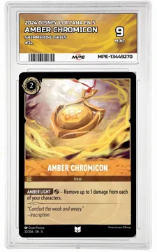 2024 DISNEY LORCANA EN 5 Shimmering Skies #32 AMBER CHROMICON MPE 9 MINT — graded card up for auction