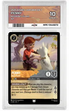 2025 DISNEY LORCANA EN 7 Archazia's Island #21 PENNY MPE 10 GEM/MT — graded card up for auction