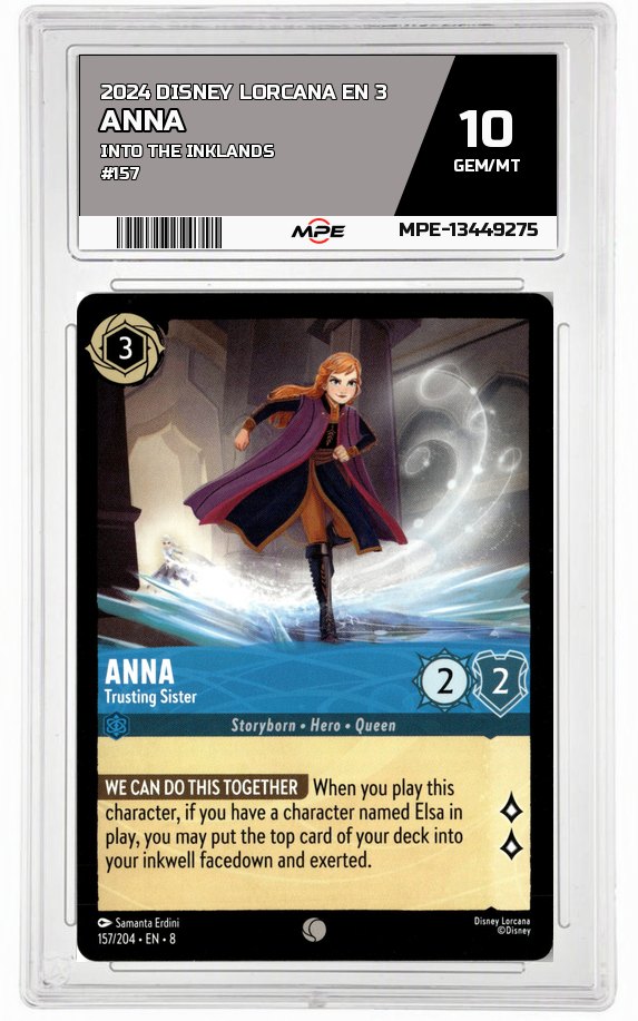 2024 DISNEY LORCANA EN 3 Into the Inklands #157 ANNA MPE 10 GEM/MT — graded card auctioned from the MPE vault
