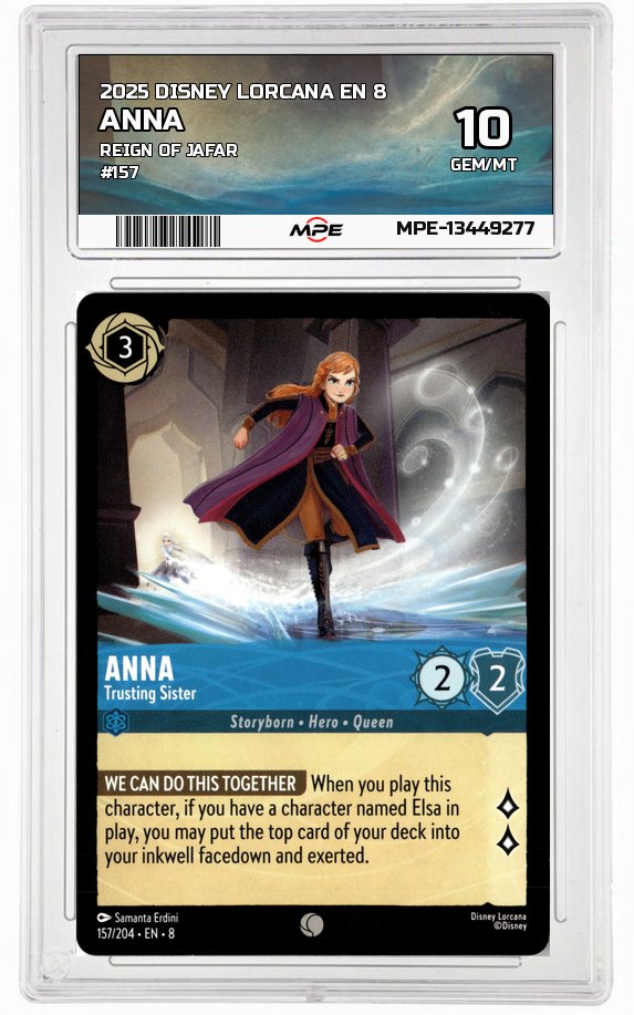 2025 DISNEY LORCANA EN 8 Reign of Jafar #157 ANNA MPE 10 GEM/MT — graded card auctioned from the MPE vault