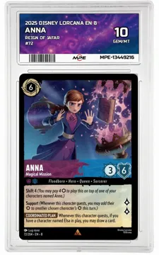 2025 DISNEY LORCANA EN 8 Reign of Jafar #72 ANNA MPE 10 GEM/MT — graded card up for auction