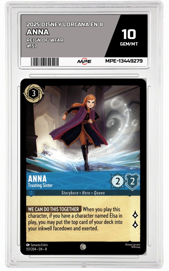 2025 DISNEY LORCANA EN 8 Reign of Jafar #157 ANNA MPE 10 GEM/MT — graded card auctioned from the MPE vault