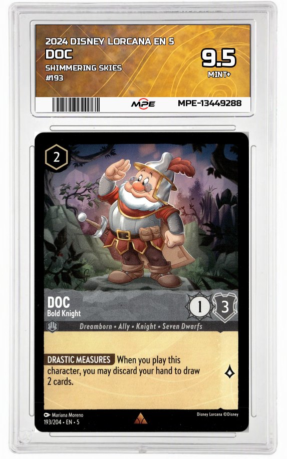2024 DISNEY LORCANA EN 5 Shimmering Skies #193 DOC MPE 9.5 MINT+ — graded card auctioned from the MPE vault