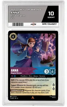 2025 DISNEY LORCANA EN 8 Reign of Jafar #72 ANNA MPE 10 GEM/MT — graded card up for auction