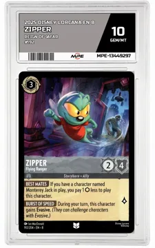 2025 DISNEY LORCANA EN 8 Reign of Jafar #192 ZIPPER MPE 10 GEM/MT — graded card up for auction