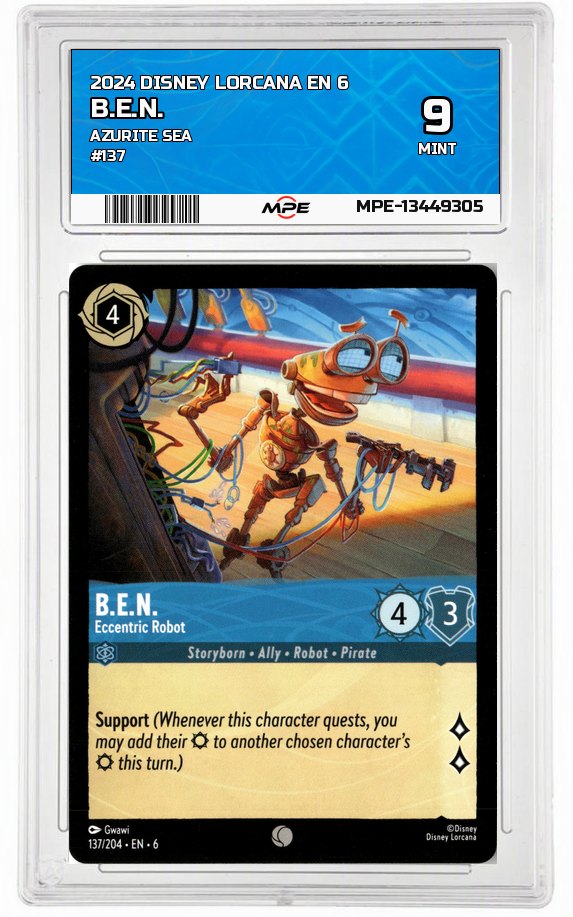 2024 DISNEY LORCANA EN 6 Azurite Sea #137 B.E.N. MPE 9 MINT — graded card auctioned from the MPE vault