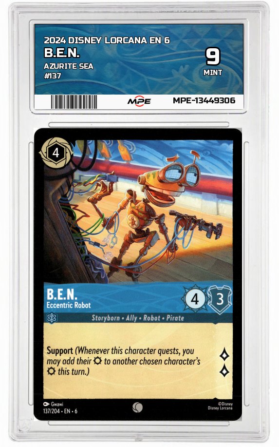 2024 DISNEY LORCANA EN 6 Azurite Sea #137 B.E.N. MPE 9 MINT — graded card auctioned from the MPE vault