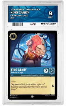 2024 DISNEY LORCANA EN 5 Shimmering Skies #137 KING CANDY MPE 9 MINT — graded card up for auction