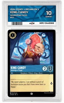 2024 DISNEY LORCANA EN 5 Shimmering Skies #137 KING CANDY MPE 10 GEM/MT — graded card up for auction