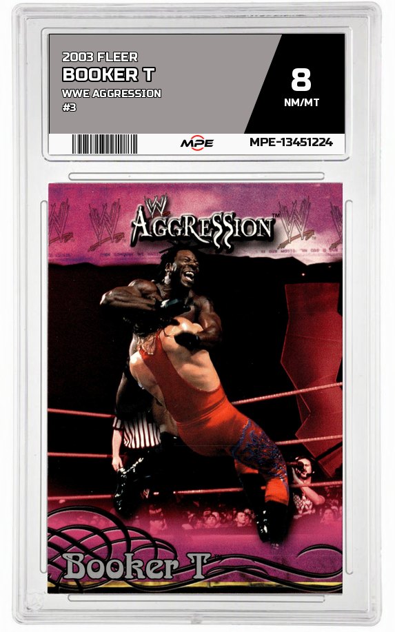 2003 FLEER WWE AGGRESSION #3 BOOKER T MPE 8 NM/MT — graded card auctioned from the MPE vault