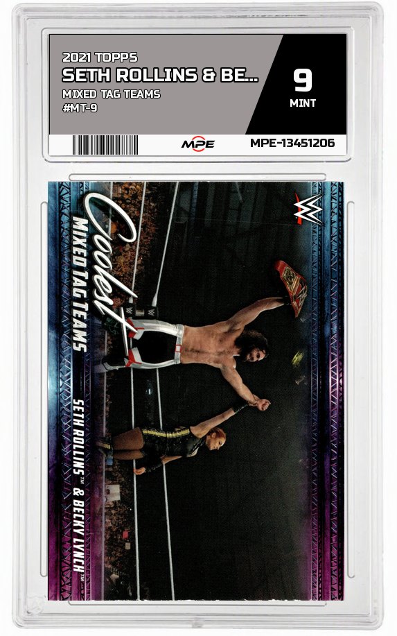 2021 TOPPS MIXED TAG TEAMS #MT-9 SETH ROLLINS & BECKY LYNCH MPE 9 MINT — graded card auctioned from the MPE vault