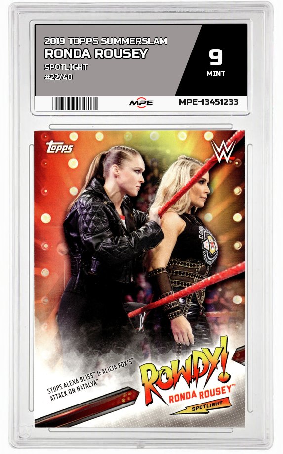 2019 TOPPS SUMMERSLAM SPOTLIGHT #22/40 RONDA ROUSEY MPE 9 MINT — graded card auctioned from the MPE vault