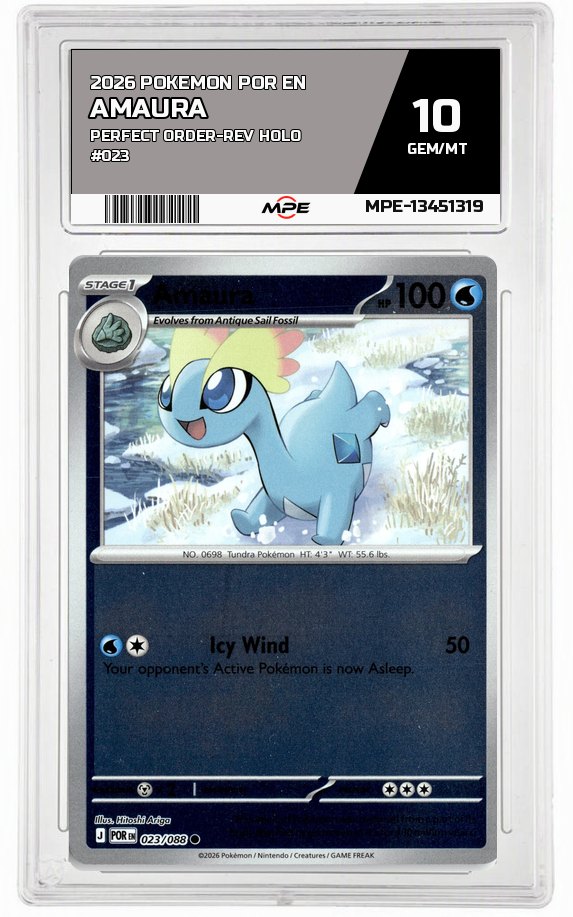 2026 POKEMON POR EN Perfect Order-REV HOLO #023 AMAURA MPE 10 GEM/MT — graded card auctioned from the MPE vault