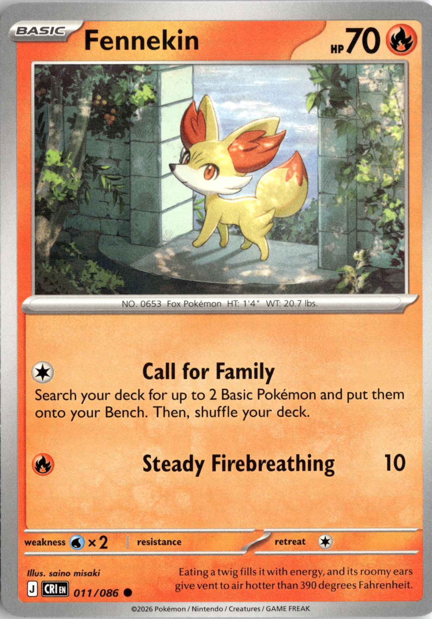 2026 Pokemon Cri En Fennekin graded slab