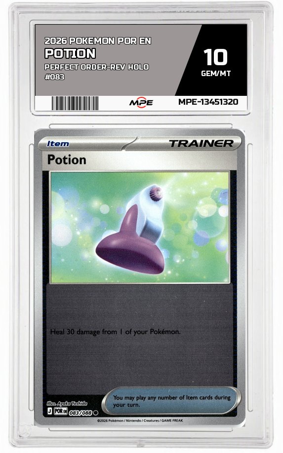 2026 POKEMON POR EN Perfect Order-REV HOLO #083 POTION MPE 10 GEM/MT — graded card auctioned from the MPE vault
