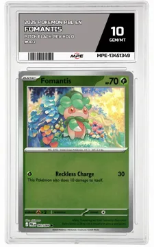2026 POKEMON PBL EN Pitch Black-REV HOLO #003 Fomantis MPE 10 GEM/MT — graded card up for auction