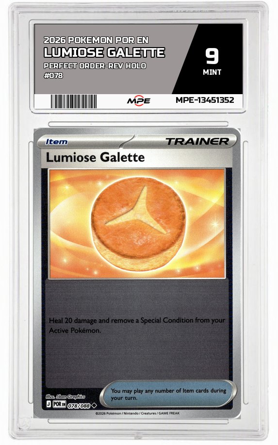 2026 POKEMON POR EN Perfect Order-REV HOLO #078 Lumiose Galette MPE 9 MINT — graded card auctioned from the MPE vault
