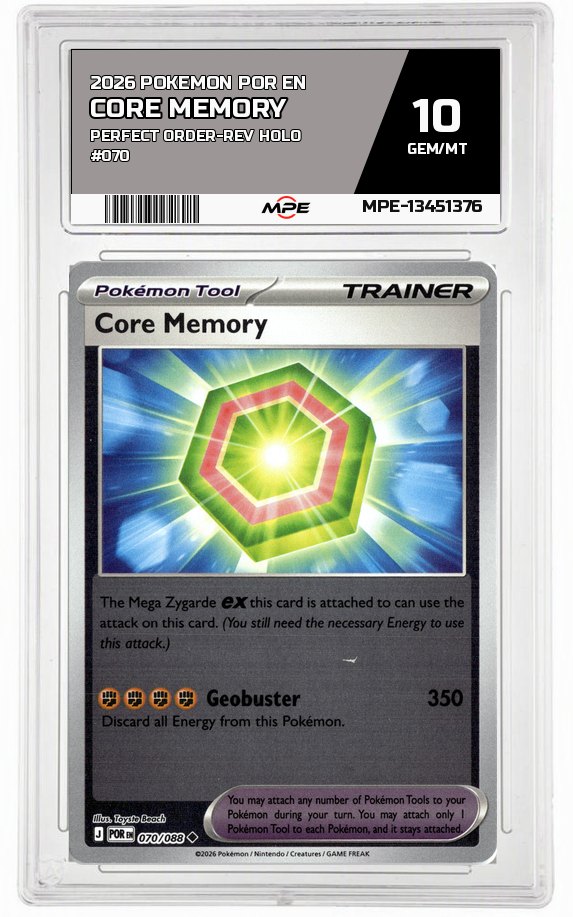 2026 POKEMON POR EN Perfect Order-REV HOLO #070 Core Memory MPE 10 GEM/MT — graded card auctioned from the MPE vault