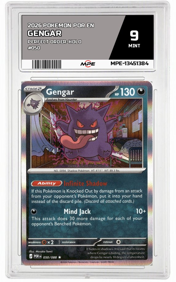 2026 POKEMON POR EN Perfect Order-HOLO #050 Gengar MPE 9 MINT — graded card auctioned from the MPE vault