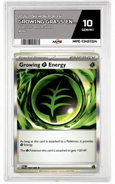 2026 POKEMON POR EN Perfect Order-HOLO #086 GROWING GRASS ENERGY MPE 10 GEM/MT — graded card up for auction