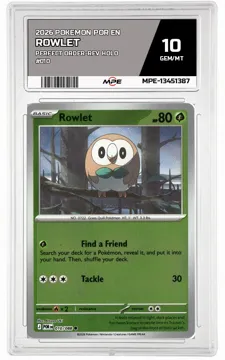 2026 POKEMON POR EN Perfect Order-REV HOLO #010 ROWLET MPE 10 GEM/MT — graded card up for auction