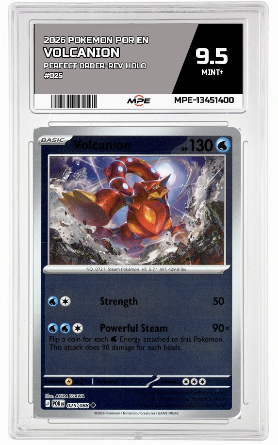 2026 POKEMON POR EN Perfect Order-REV HOLO #025 Volcanion MPE 9.5 MINT+ — graded card auctioned from the MPE vault