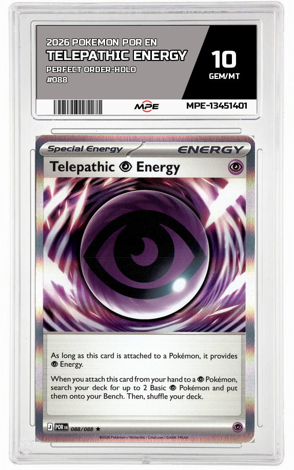 2026 POKEMON POR EN Perfect Order-HOLO #088 Telepathic Energy MPE 10 GEM/MT — graded card auctioned from the MPE vault