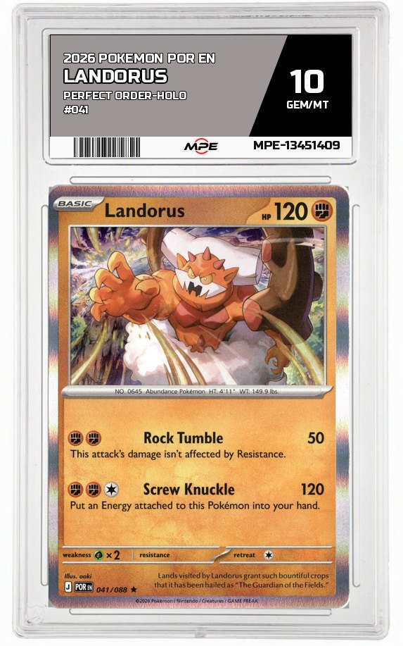 2026 POKEMON POR EN Perfect Order-HOLO #041 Landorus MPE 10 GEM/MT — graded card auctioned from the MPE vault