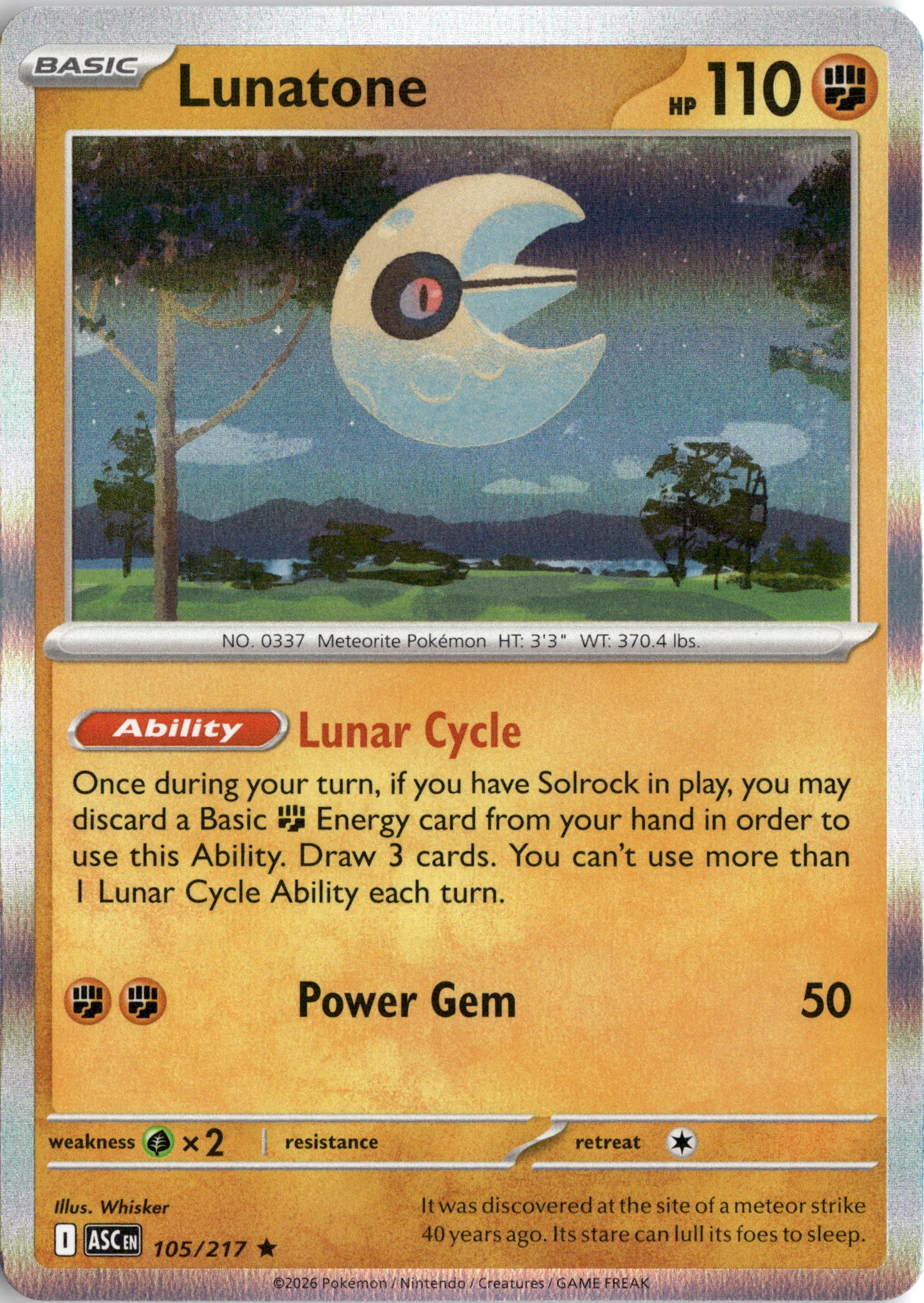 2026 Pokemon Asc En Lunatone graded slab