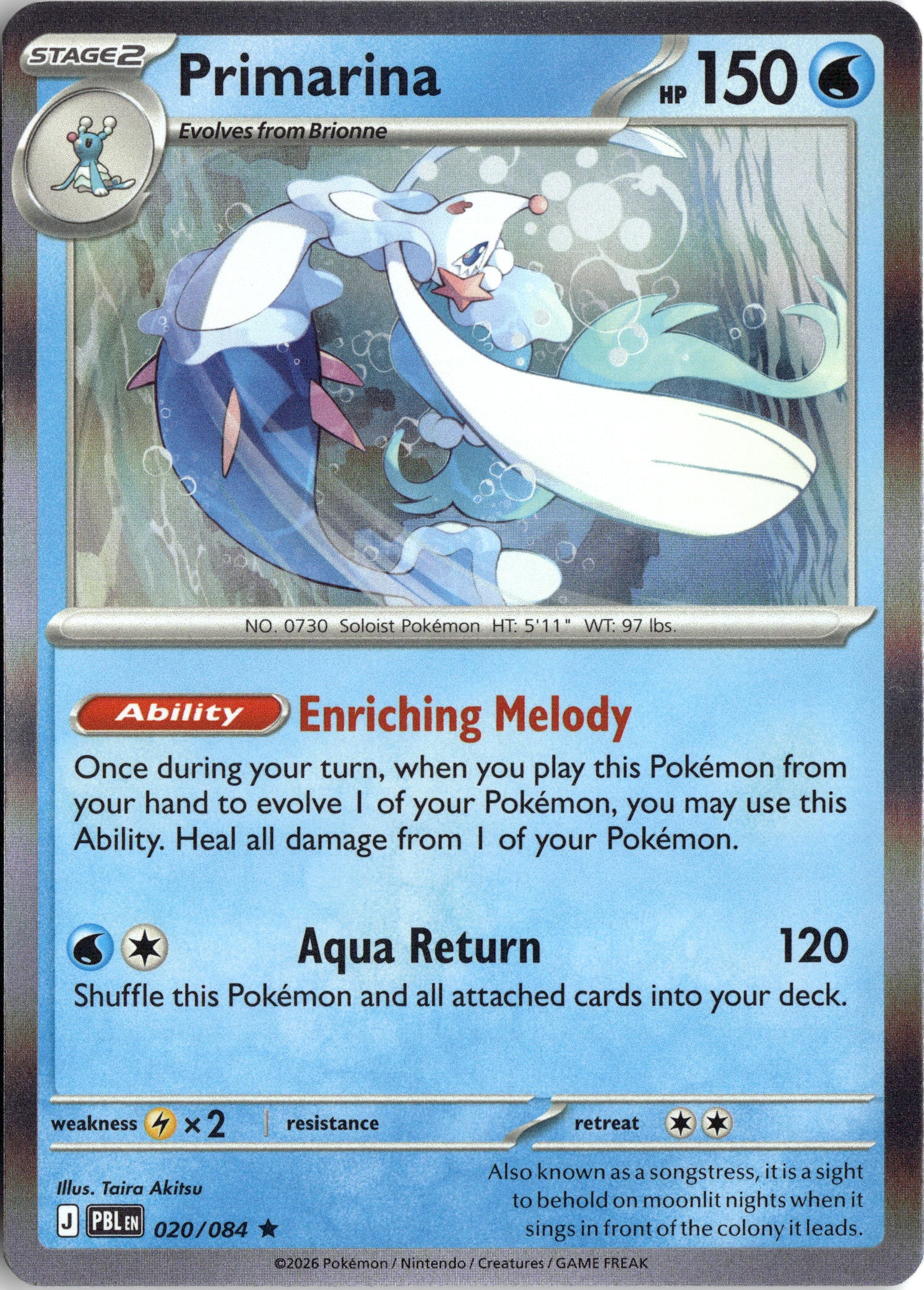 2026 Pokemon Pbl En Primarina graded slab