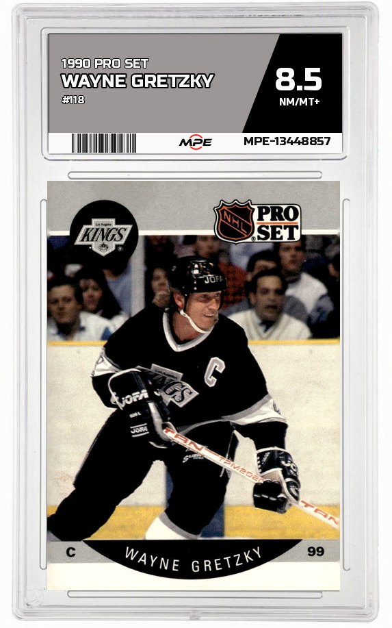 1990 PRO SET #118 WAYNE GRETZKY MPE 8.5 NM/MT+ — graded card auctioned from the MPE vault
