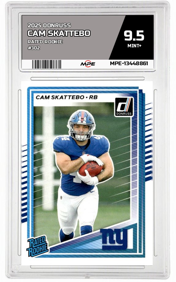 2025 DONRUSS RATED ROOKIE #302 CAM SKATTEBO MPE 9.5 MINT+ — graded card auctioned from the MPE vault