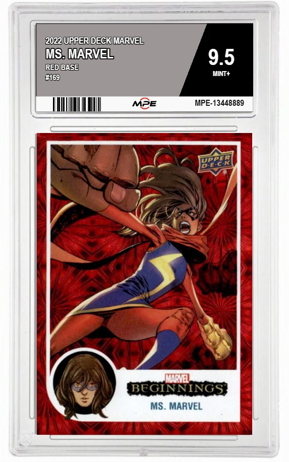 2022 UPPER DECK MARVEL Red Base #169 MS. MARVEL MPE 9.5 MINT+ — graded card auctioned from the MPE vault