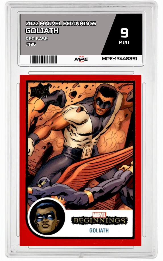 2022 MARVEL BEGINNINGS Red Base #136 GOLIATH MPE 9 MINT — graded card auctioned from the MPE vault