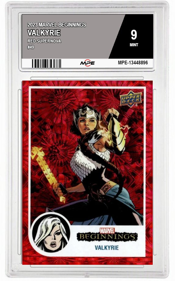 2023 MARVEL BEGINNINGS RED SUPERNOVA #49 VALKYRIE MPE 9 MINT — graded card auctioned from the MPE vault
