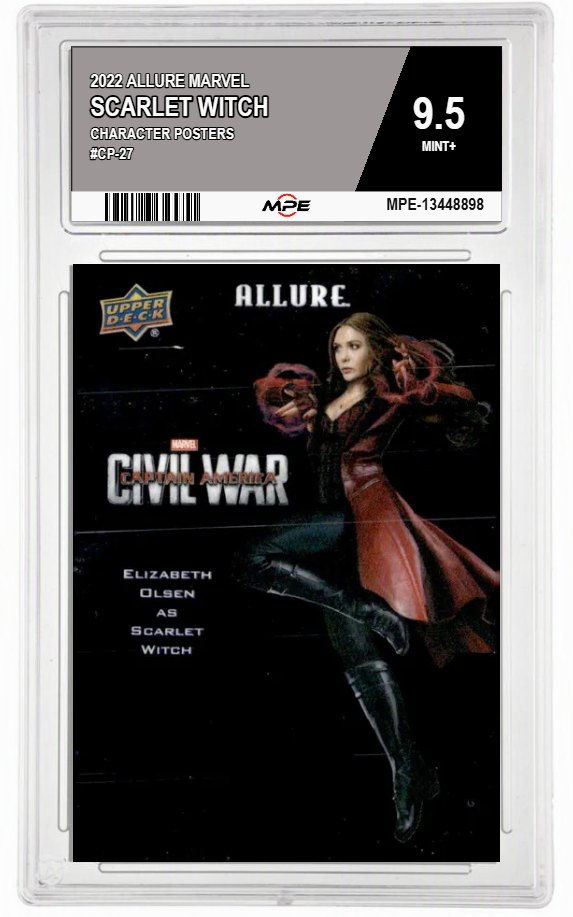 2022 ALLURE MARVEL CHARACTER POSTERS #CP-27 SCARLET WITCH MPE 9.5 MINT+ — graded card auctioned from the MPE vault