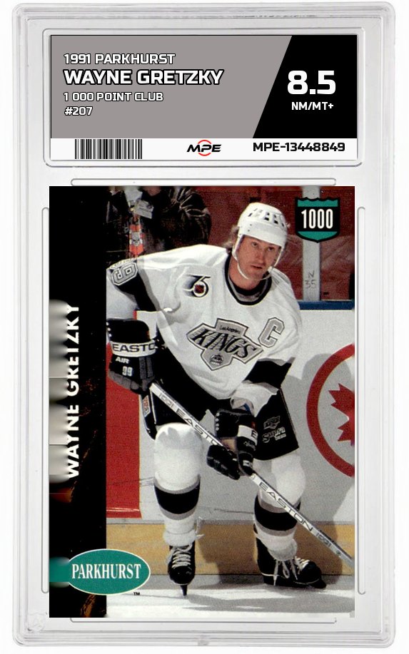 1991 PARKHURST 1 000 POINT CLUB #207 WAYNE GRETZKY MPE 8.5 NM/MT+ — graded card auctioned from the MPE vault