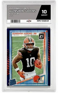 2025 DONRUSS OPTIC BLUE PRIZM #252 QUINSHON JUDKINS MPE 10 GEM/MT — graded card up for auction