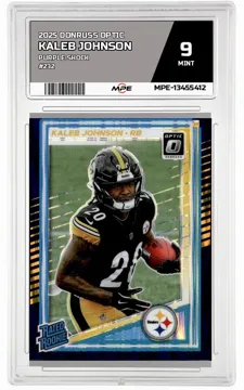2025 DONRUSS OPTIC PURPLE SHOCK #232 KALEB JOHNSON MPE 9 MINT — graded card up for auction