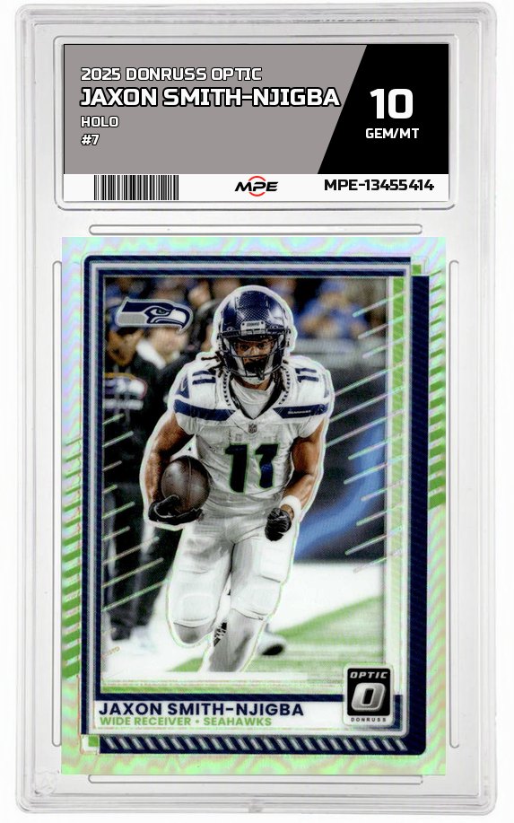2025 DONRUSS OPTIC HOLO #7 JAXON SMITH-NJIGBA MPE 10 GEM/MT — graded card auctioned from the MPE vault