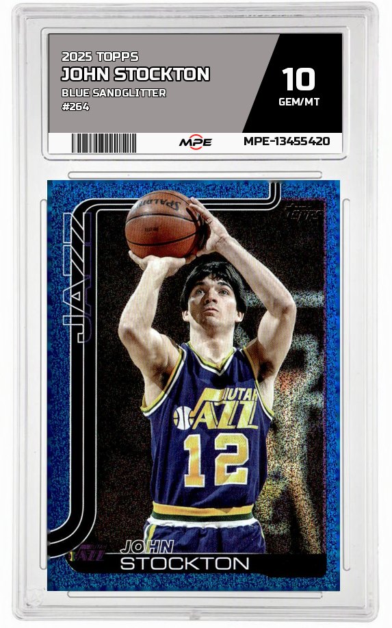 2025 TOPPS Blue Sandglitter #264 JOHN STOCKTON MPE 10 GEM/MT — graded card auctioned from the MPE vault