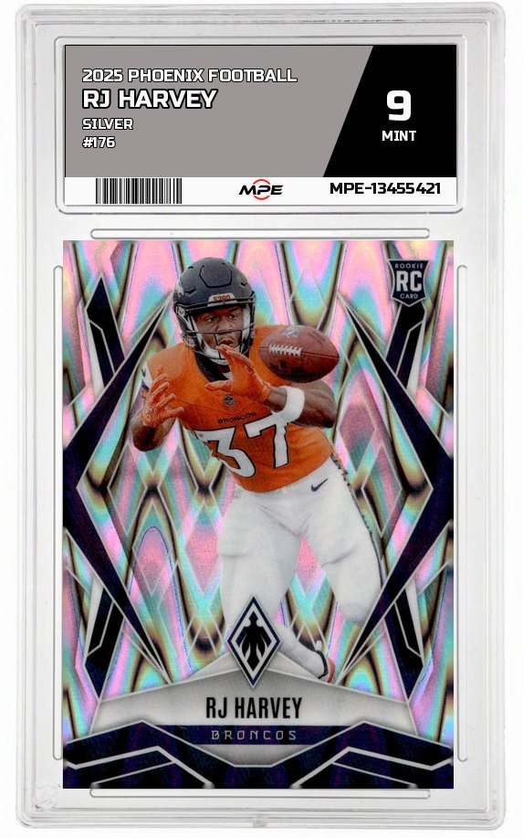 2025 PHOENIX FOOTBALL SILVER #176 RJ HARVEY MPE 9 MINT — graded card auctioned from the MPE vault