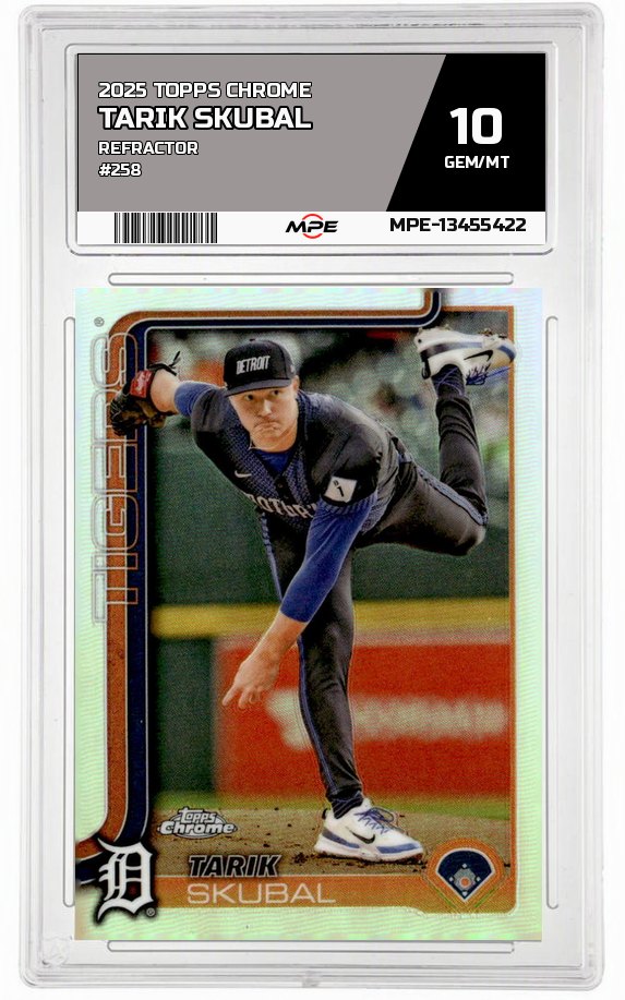 2025 TOPPS CHROME REFRACTOR #258 TARIK SKUBAL MPE 10 GEM/MT — graded card auctioned from the MPE vault