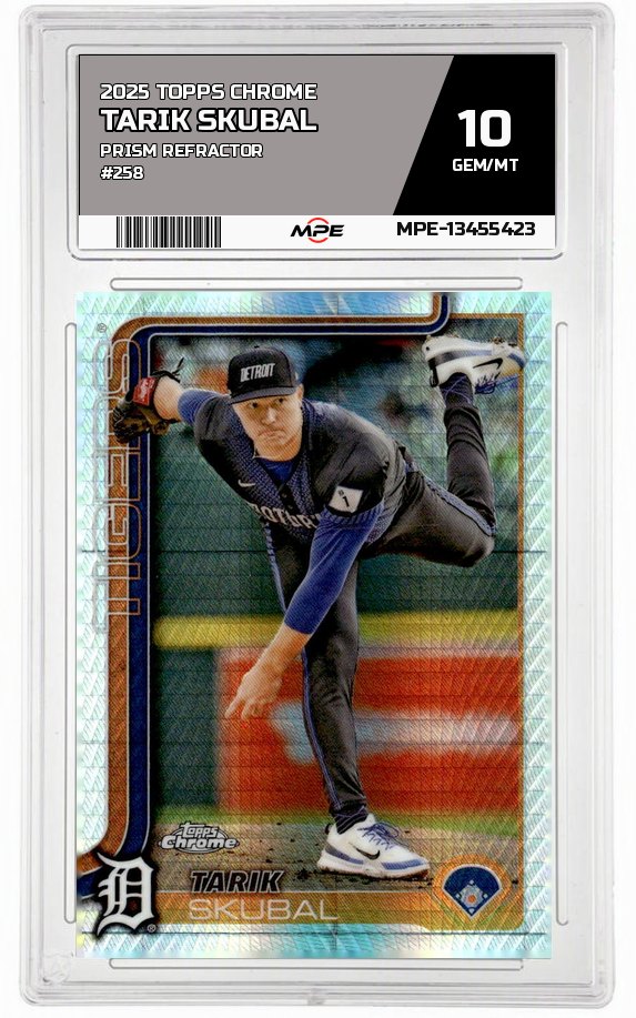 2025 TOPPS CHROME PRISM REFRACTOR #258 TARIK SKUBAL MPE 10 GEM/MT — graded card auctioned from the MPE vault