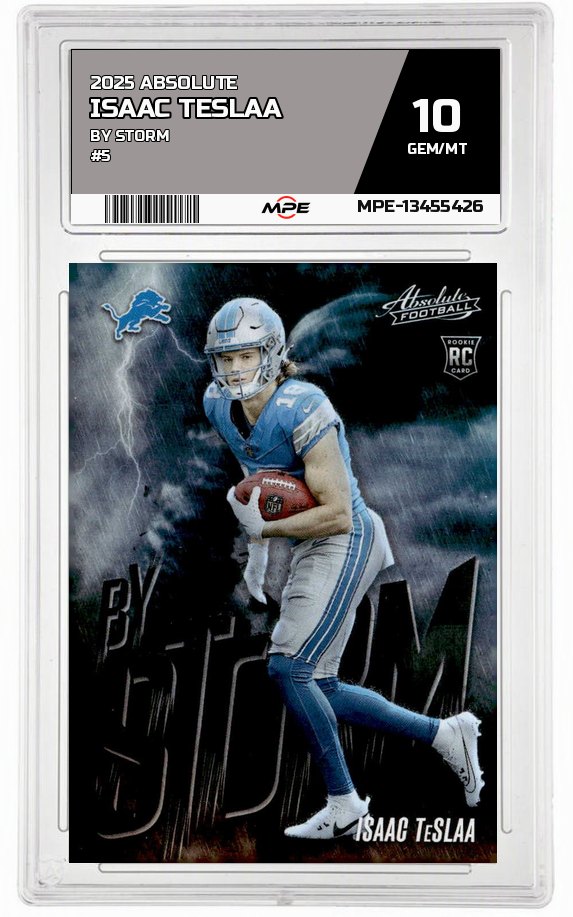 2025 ABSOLUTE BY STORM #5 ISAAC TESLAA MPE 10 GEM/MT — graded card auctioned from the MPE vault