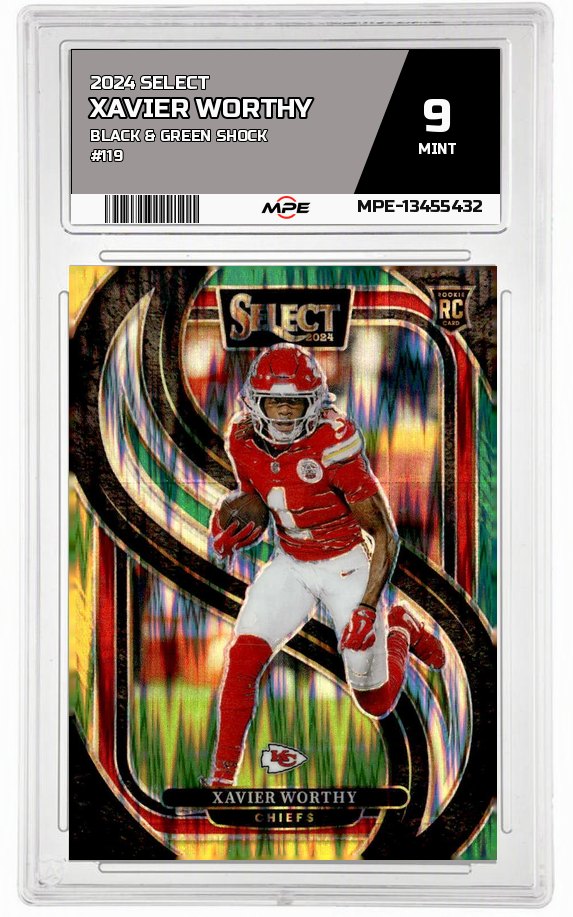 2024 SELECT BLACK & GREEN SHOCK #119 XAVIER WORTHY MPE 9 MINT — graded card auctioned from the MPE vault