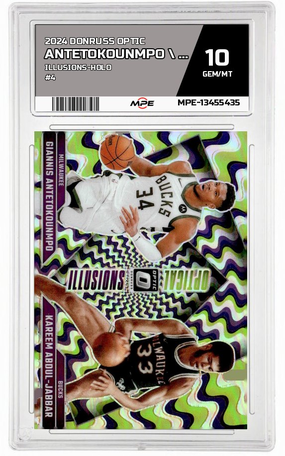 2024 DONRUSS OPTIC ILLUSIONS-HOLO #4 ANTETOKOUNMPO \ ABDUL-JABAR MPE 10 GEM/MT — graded card auctioned from the MPE vault